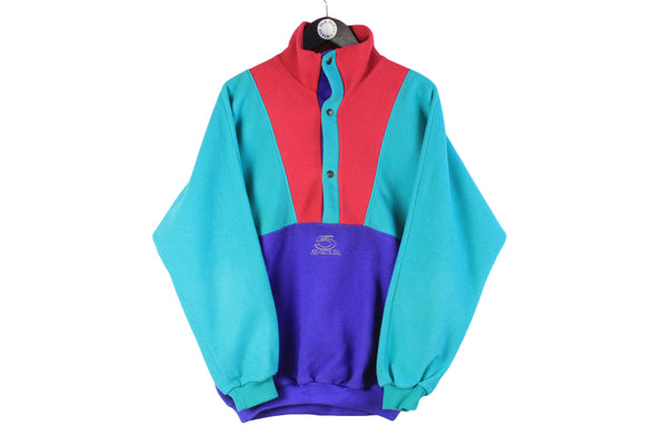 Vintage Fleece Medium size men's half zip bright multicolor pullover warm ski winter sweatshirt mountain outdoor sweater retro 90's 
