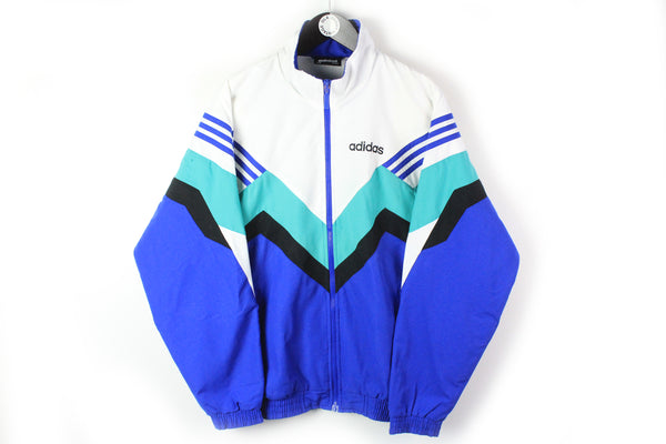 Vintage Adidas Track Jacket Medium white blue 90's sports style streetwear windbreaker