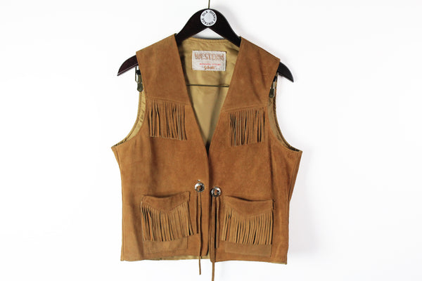 Vintage Western by Schott Suede Vest Small / Medium brown retro style cowboy classic made in USA sleeveless jacket 70s