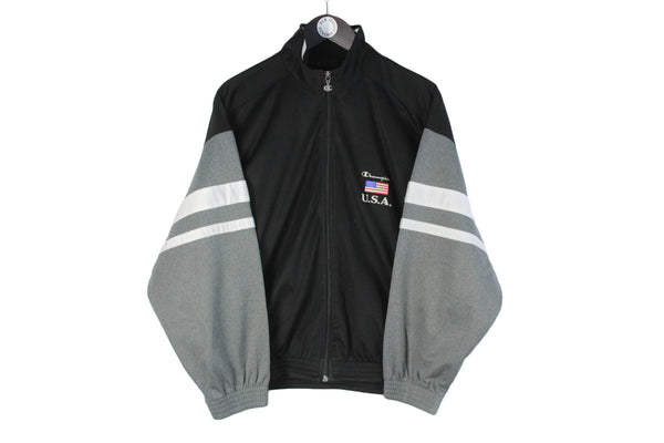 Vintage Champion Track Jacket Small black gray 90s full zip long sleeve sportswear jumper