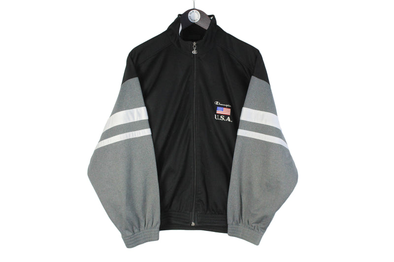 Vintage Champion Track Jacket Small black gray 90s full zip long sleeve sportswear jumper