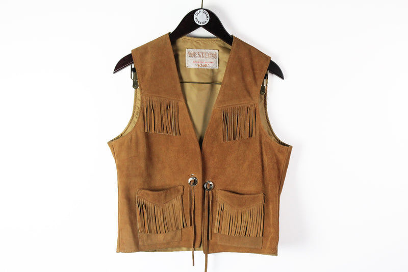 Vintage Western by Schott Suede Vest Small / Medium brown retro style cowboy classic made in USA sleeveless jacket 70s