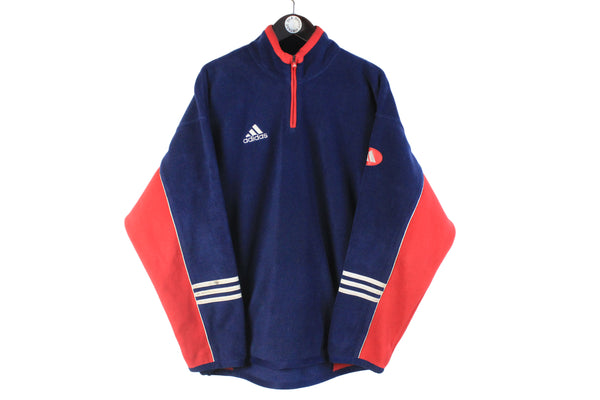 Vintage Adidas Fleece XLarge size men's 1/4 zip winter sweater navy blue red big logo classic outdoor jacket warm ski sport extreme wear retro 90's style pulllover authentic athletic