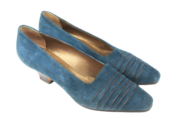 Vintage Yves Saint Laurent Shoes Women's EUR 39.5 suede leather blue 00s 90s retro classic heels shoes