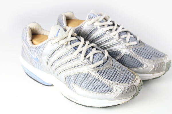 Vintage Nike Sneakers Women's US 7 gray blue running rave hype streetwear sport shoes swoosh big logo classic 90s running trainers