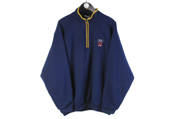 Vintage Audi TT Adidas Sweatshirt 1/4 Zip Large blue navy retro style sport jumper 90s Formula 1 F1