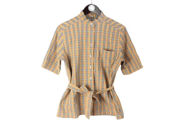 Vintage Burberrys Shirt Women's Medium Nova check pattern plaid blouse luxury 90's brand retro shirt London short sleeve 