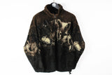 Vintage Wolf Print Fleece Full Zip Small brown black animap pattern