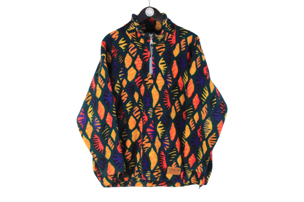 Vintage Multicolor Fleece Medium size men's 1/4 zip winter sweater bright acid pattern classic outdoor jacket warm ski sport extreme wear retro 90's style pulllover authentic athletic