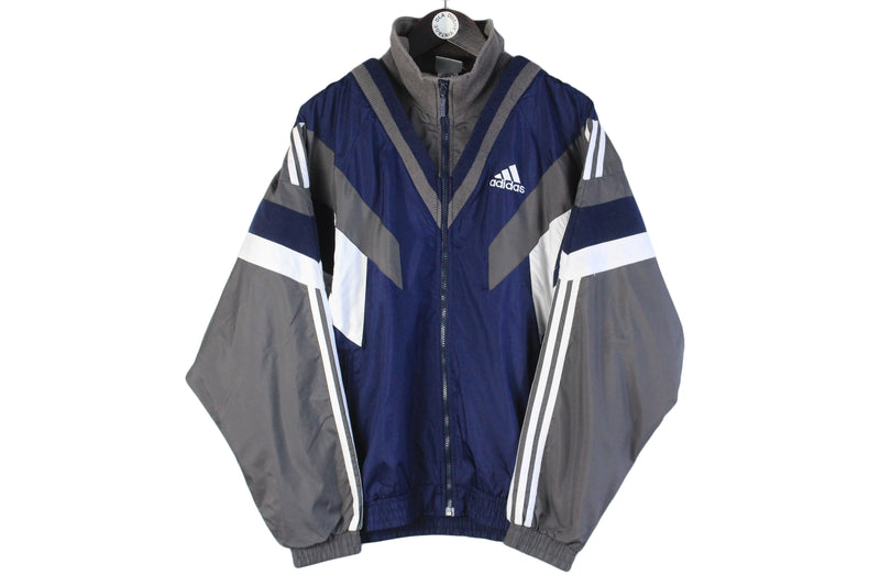 Vintage Adidas Tracksuit Large blue gray 90s full zip retro style windbreaker