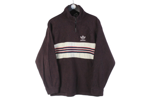 Vintage Adidas Sweatshirt Small size men's turtleneck big logo brown 1/4 zip pullover rare retro 90's style streetwear hipster outfit basic classic long sleeve authentic athletic clothing