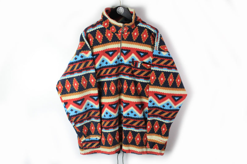 Vintage Fleece 1/4 Zip XLarge multicolor 90s sport retro style sweater