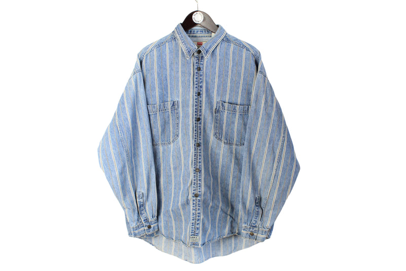 Vintage Levi's Shirt XLarge size men's collared denim jean jacket collared long sleeve blouse USA style 90's wear work wear oversize street style made in Hong Kong