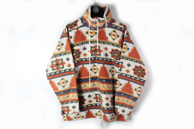 Vintage Fleece 1/4 Zip Small ski style multicolor sweater 80s