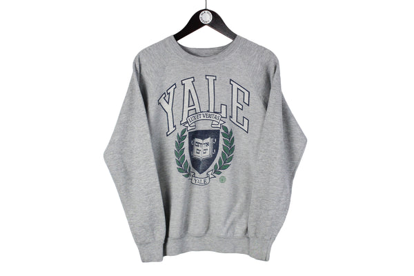 Vintage Yale Swesthirt Medium size men's basic University pullover big logo gray crewneck 90's style jumper long sleeve athletic authentic retro wear