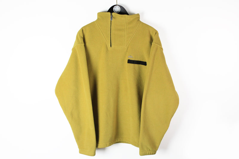 Vintage Quicksilver Fleece 1/4 Zip Large yellow big logo 90s surfing ski snowboard sweater