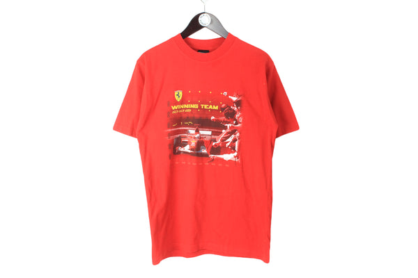 Vintage Ferrari T-Shirt Medium size men's red bright big logo race racing wear winner motor sport retro 2002 00's style Michael Schumacher car authentic athletic tee