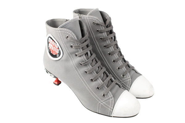 miu-miu-heels-boots-womens-eur-39-5-gray-canvas-luxury-classic-club-shoes