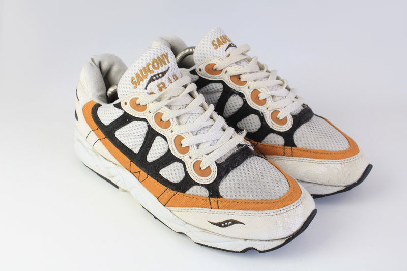 Vintage Saucony Grid Sneakers white orange 90's running retro sport style shoes