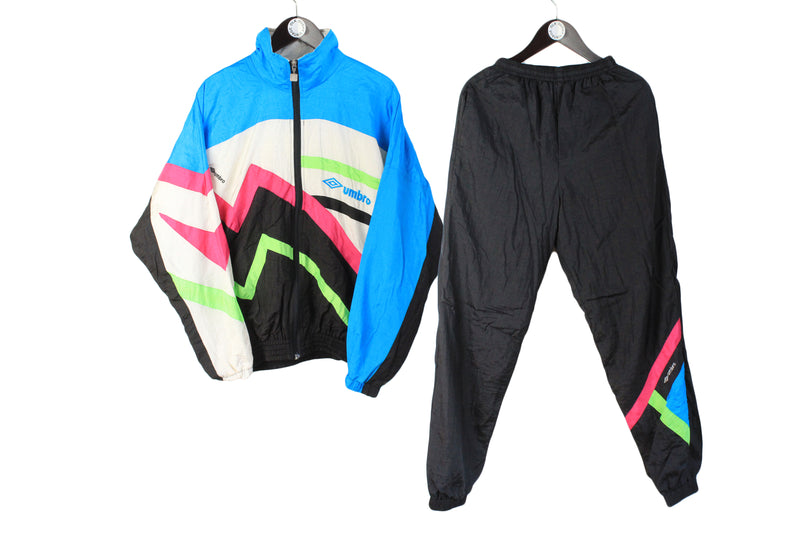 Vintage Umbro Tracksuit Small size men's track jacket and pants full zip multicolor front logo authentic athletic sport retro clothing 90's style retro suit  multicolor