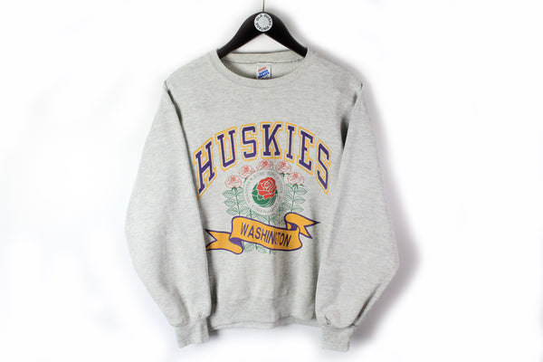 Vintage Washington Huskies Sweatshirt Small gray big logo 90s sport jumper