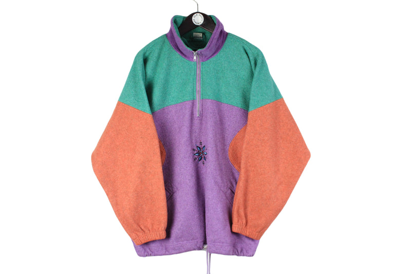 Vintage Fleece XLarge men's size sweatshirt 1/4 zip multicolor purple sweat fancy abstract pattern 90's style retro sweater sport outdoor ski warm jumper