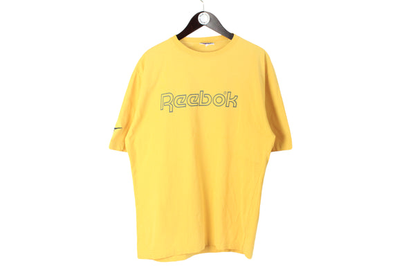 Vintage Reebok T-Shirt Large size men's big logo summer tee yellow bright authentic athletic top short sleeve retro oversize