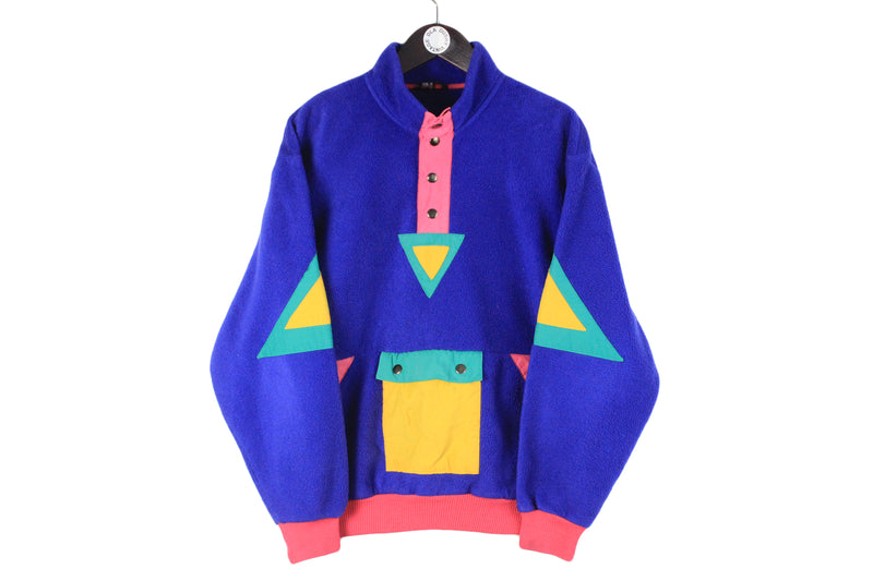Vintage Fleece Small / Medium men's size sweatshirt 1/4 zip multicolor purple blue sweat fancy abstract pattern 90's style retro sweater sport outdoor ski warm jumper