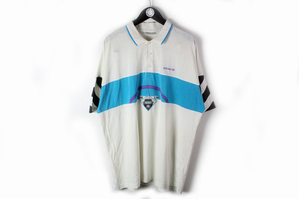 Vintage Adidas Grand Slam Polo T-Shirt XLarge white tennis 90s retro style cotton sport tee
