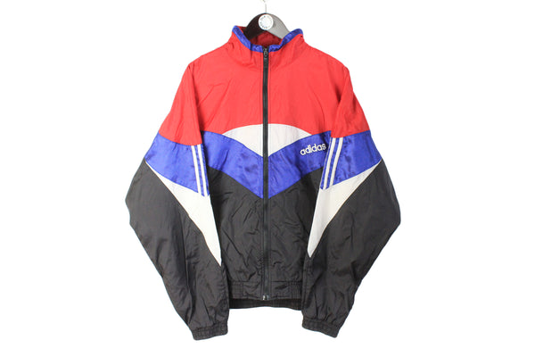 Vintage Adidas Track JAcket XXLarge size men's sport suit retro full zip windbreaker multicolor red blue black authentic athletic wear 90's style 