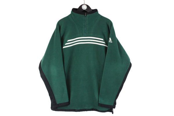 Vintage Adidas Fleece XLarge size men's warm 1/4 zip sweatshirt winter wear retro 90's style sport athletic authentic pullover rare 80's clothing green long sleeve street style oudoor