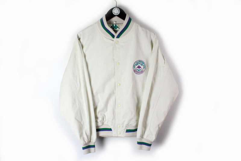 Vintage Kappa Tennis Bomber Large white snap button jacket sport retro style championship