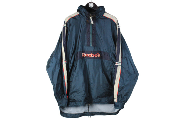 Vintage Reebok Anorak Jacket XLarge blue 90s windbreaker 1/4 zip sport style