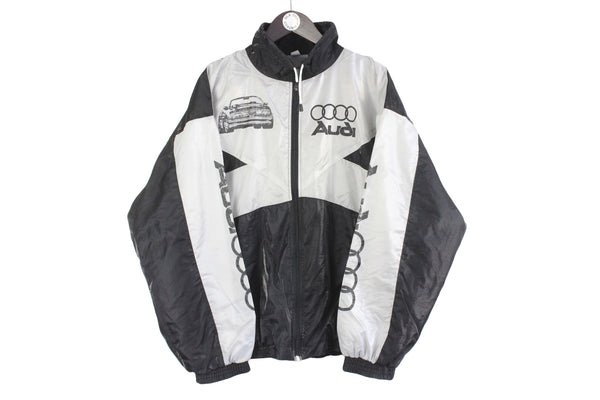 Vintage Audi Jacket Large black windbreaker 90s racing acid rave black and white sport track jacket light wear