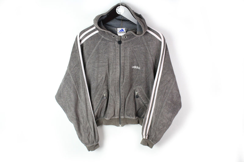 Vintage Adidas Hoodie Full Zip Small / Medium gray 3 stripes 90's retro style jumper