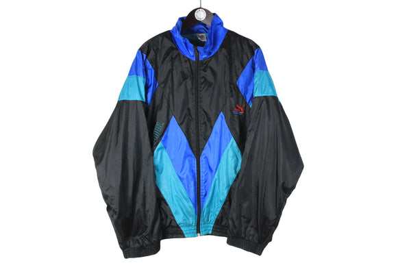 Vintage Puma Track Jacket XXLarge black blue big logo 90s sport windbreaker
