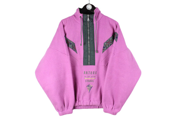Vintage Fleece Medium / Large size men's warm pink bright sweatshirt winter wear retro 90's style sport athletic authentic pullover rare 80's clothing ski extreme classic long sleeve street style outdoor