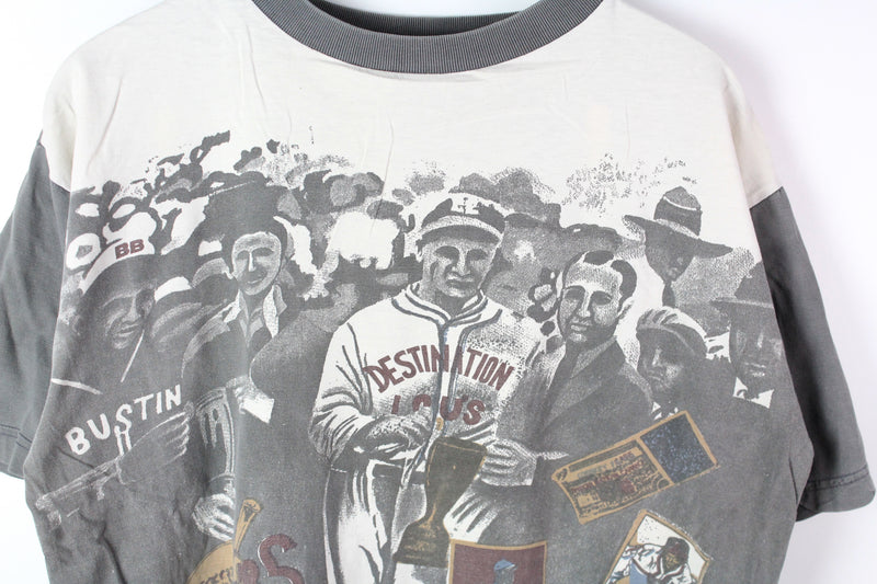 Vintage Baseball Pattern T-Shirt Medium