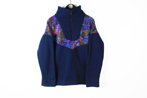 Vintage Fleece Half Zip Medium navy blue 90s sport style streetwear retro ski sweater