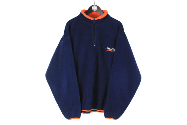 Vintage Nautica Fleece XLarge size men's oversize warm sweatshirt navy blue ski sport wear long sleeve outdoor clothing 90's rare retro jumper extreme athletic snowboard