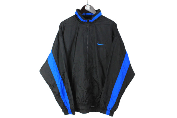 Vintage Nike Track Jacket XLarge size men's big logo basic sport wear black blue swoosh full zip windbreaker 90's style authentic athletic clothing
