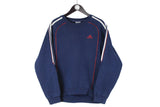 Vintage Adidas Sweatshirt Small size crewneck navy blue long sleeve jumper front logo sport wear authnetic athletic 90's 80's style training outfit