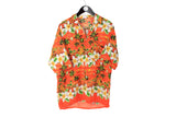 Vintage Hawaii Shirt XLarge size men's bright summer button up blouse floral pattern orange short sleeve retro wear light tee