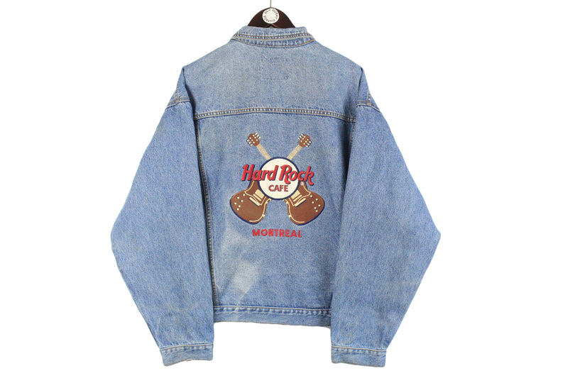 Vintage Hard Rock Cafe Montreal Denim Jacket XLarge blue 90s retro heavy coat jean style classic USA wear
