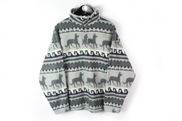 Vintage Fleece Medium gray lama pattern animal print 90's sport ski style