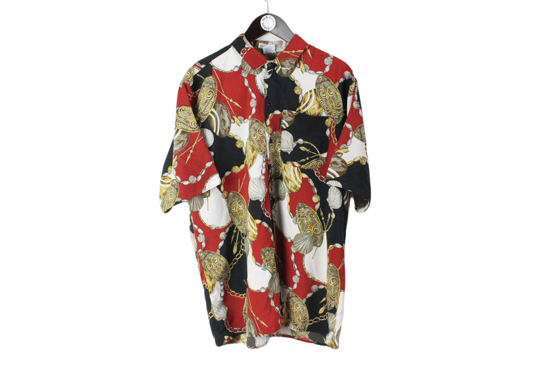 Vintage Hawaii Shirt Large / XLarge size men's bright summer button up blouse luxury pattern red black short sleeve retro wear light tee