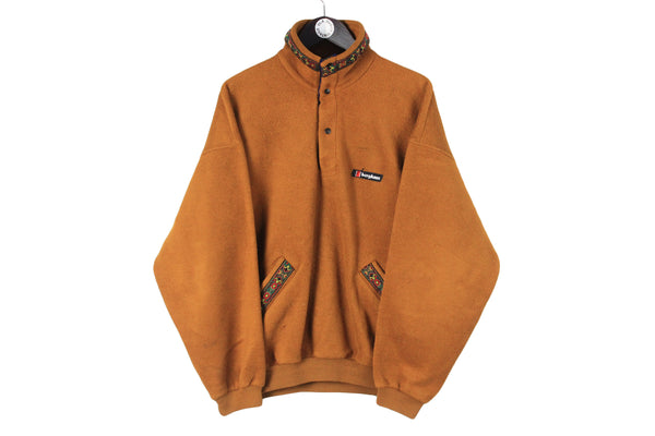 Vintage Berghaus Fleece Large size men's unisex oversize warm sweatshirt yellow classic logo ski sport wear long sleeve outdoor clothing 90's rare retro jumper extreme athletic snowboard