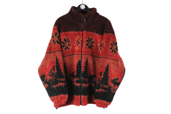 Vintage Fleece XLarge size men's unisex oversize warm sweatshirt red nature logo  ski sport wear long sleeve outdoor clothing 90's rare retro jumper extreme athletic snowboard full zip jacket