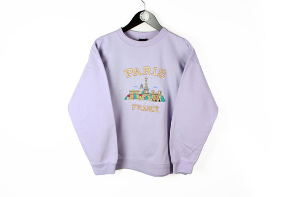 Vintage Paris France Sweatshirt Small purple big embroidery logo rare 90's crewneck