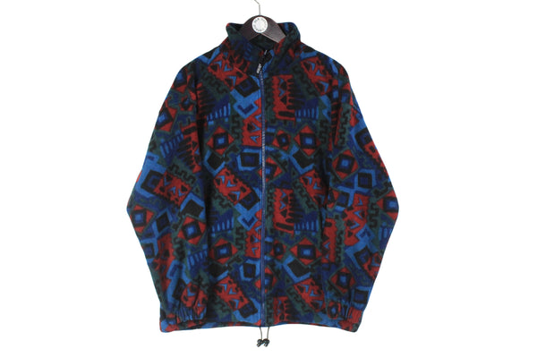 Vintage Fleece Medium / Large size men's unisex oversize warm sweatshirt multicolor ski sport wear long sleeve outdoor clothing 90's rare retro jumper extreme athletic snowboard full zip jacket